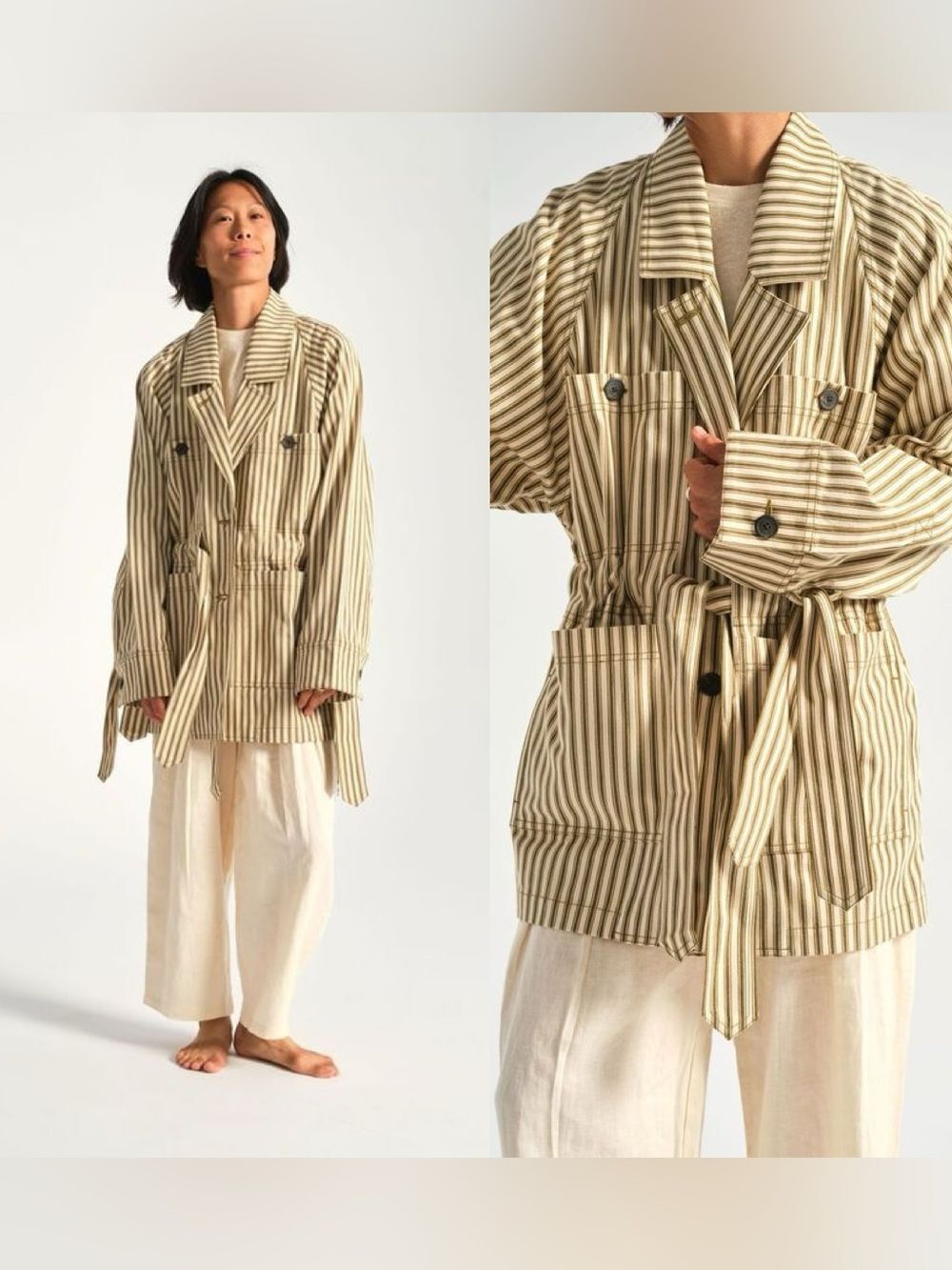 Mara Hoffmann Arlo Belted Striped Tencel Lyocell/Organic Cotton Twill jacket
